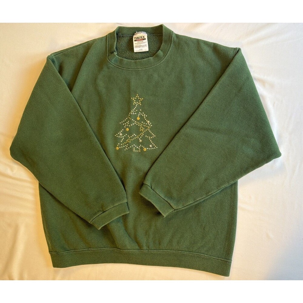 VTG 90s Tultex Green Christmas Tree Sweatshirt Large Coquette Granola Girl